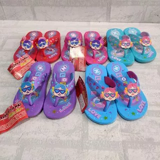 Sandal Jepit Anak Perempuan New Era KC-CN59 Love Boneka Hijau Biru Pink Ungu Merah 21 22 23 24 25