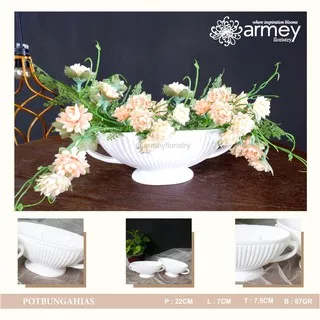 Armey Floristry pot bunga hias oval dekorasi pot plastik putih/ v623pot