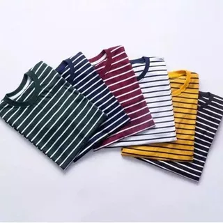 KAOS POLOS KATUN STRIPE STRIPES SALUR BELANG GARIS GARIS BIG MEDIUM PRIA WANITA FASHION BANDUNG