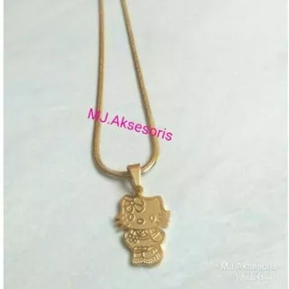 Kalung Titanium Gold Wanita Anak /Dewasa Motif Hello Kitty Gold