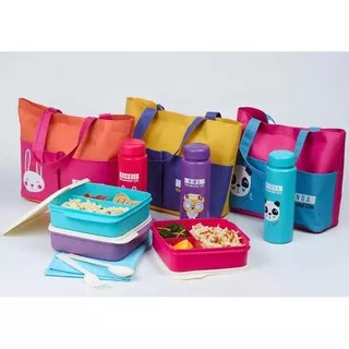 GISELLE SHOP SHUGA LUNCH BAG CPM SET 4 PCS/DANIELA LUNCH BAG SET /KOTAK MAKAN DENGAN TAS BEKAL SET/