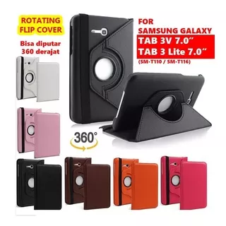 FLIP COVER SARUNG TAB 3V T116 - CASING ROTARY CASE SAMSUNG TAB 3 LITE T110 T116 / TEMPERED GLASS TAB 3V T116 WHITE_CELL