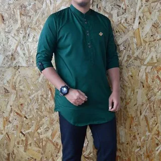 Kurta Pakistan Original Premium dengan Bahan Toyobo Warna hijau Lengan 3/4 Kancing Lurus Jahitan Rapi Tampil Elegant Sunnah Muslim KemKo Kemeja Koko