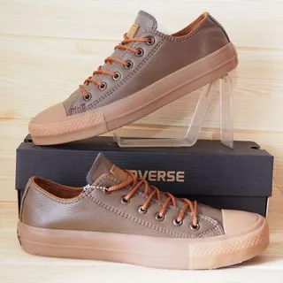 CONVERSE KULIT SEPATU ALL STAR MOTIF KULIT JERUK COKLAT TUA PENDEK