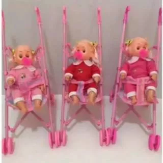 MAINAN ANAK Dorongan Stroller Boneka Bayi Premium stoller dorongan mainan boneka nangis cabut dot