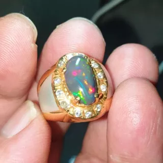 Cincin perak batu kalimaya black opal asli banten jarong siang malam