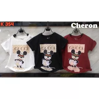 CHERON 18966 - Kaos Oblong ANAK Perempuan Tshirt Baju Atasan Distro Ala Korea Kids Prempuan Cewek Kekinian Lengan Pendek Bisa untuk Anak Cewe Jalan-jalan Santai Model Terbaru Bahan Katun import Pakaian bju ank Lucu Murah Umur 1 2 3 4 5 6 7 8 9 10 Tahun