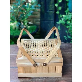 RANTANG BAMBU MURAH / Tas bambu Hampers / Rantang bambu kotak / Keranjang Bambu Kotak Handle 25x25