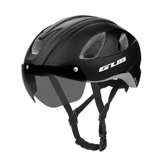 GUB K90 PLUS BLACK Lightweight Breathable Cycling Helmet With Magnetic Wide Googles and Rear Light - Helm Sepeda Dengan Lensa Magnet dan Lampu Belakang HITAM - Fit to L