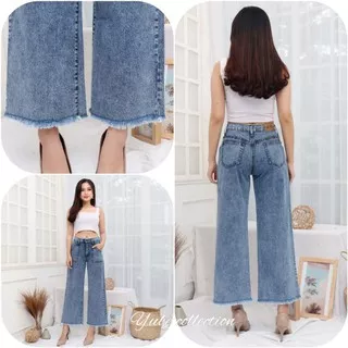 Kulot jeans wanita  - kulot jeans high waist - kulot jeans snow black - Saku Tempel/celana jeans