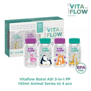 VITAFLOW Botol ASI 3in1 PP 140ml 1 Paket 4 pcs - Animal Series