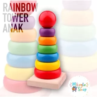Mainan Edukasi Rainbow Tower/Montessori Rainbow Stacking Ring