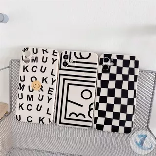 Soft Tpu Case for iPhone  11 12 pro Max iPhone 6 6s 7 8 Plus XS MAX X XR SE 2020 Interesting Black Alphabet Smiley White Chess Pattern Geometric Phone Case