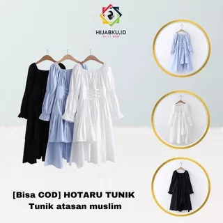 Fashion Busana Pakaian Baju Muslim Tunik Atasan Wanita Cewek Perempuan Dewasa Remaja Terbaru Kekinian Masa Kini Trendy Tren 2022 Mini Jumbo Import Casual Bahan Mosscrepe Tersedia Variasi Putih Biru Hitam Warna