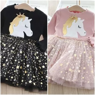 Dress Tutu Unicorn Anak Perempuan Impor Black & Pink ukuran 1-5tahun