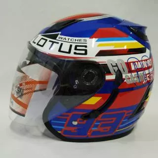 Helm ARL Centro Double Visor Lotus Marc. Marquez Biru slot Anti thief