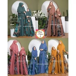 Jelita Couple Series / Couple Gamis Syari Motif Set Khimar Ibu dan Anak