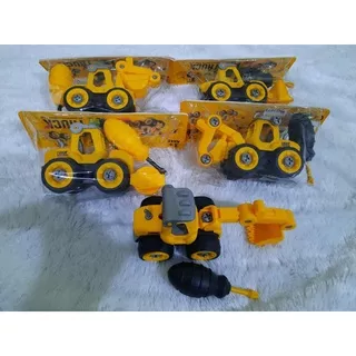 Mainan Bongkar Pasang Beko Alat Berat / DIY rakit mobil anak excavator molen truk obeng baud