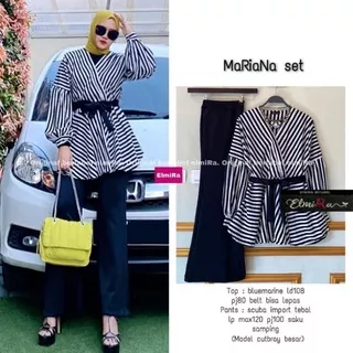 MARIANA SETELAN BLOUSE SALUR LENGAN BALON + CELANA CUTBRAY BY ELMIRA