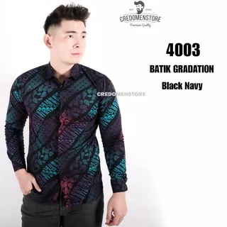 Credomenstore Kemeja Batik Songket Gradasi Hitam Navy Biru Dongker / Baju Pria Lengan Panjang
