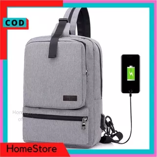 Tas Selempang Cowok Import Murah Keren Anti Air Tas Bahu Pria Ransel Laki Laki Sling Bag Korean Style 2 IN 1 Multifungsi USB Charger Powerbank Kerja Kantor Kuliah Trendy Kekinian Bahan Denim Berkualitas Waterproof Tahan Air Tebal Kuat Awet Bisa COD GL175