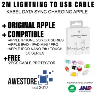 Original Kabel Data Iphone 5 6 7 8 X Ipad Mini Ipod Touch Nano Lightning Cable Sync Charger 2M