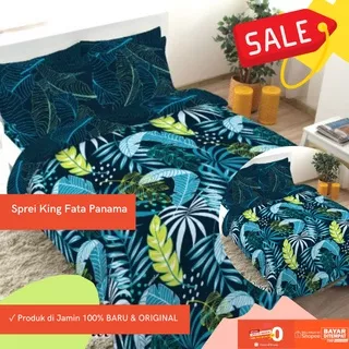 Sprei Set Aesthetic Corak Dark Blue Leaf Bahan Disperse Premium - FATA - Sprei King Panama 180 -A1L7