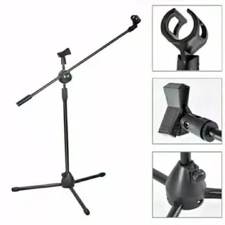 STAND MICROPHONE + MIC HOLDER STANDING MIC HOLDER STAND MIKROFON BERDIRI STAND MIKROFON PRO 2KLIP TRIPOD MICROPHONE STANDING