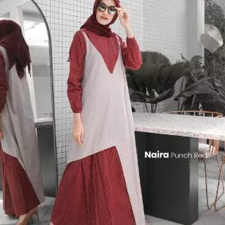 Naira Dress Original by Sylla Gamis Casual Busui Adem Salur Polos Stone Blue Punch Red Grey Brown
