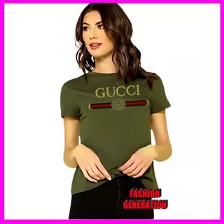 Baju Lebaran 2022 -  Baju Kaos Wanita Pria Lengan Pendek - Kaos Distro - Kaos Gucci Wanita Pria Non Original Import Army