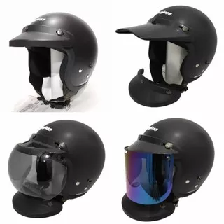 Helm cargloss retro hitam doff  kaca datar/cembung