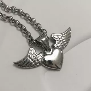 Necklace Angel Love Heart Wing Pendant Korean Harajuku Titanium Steel