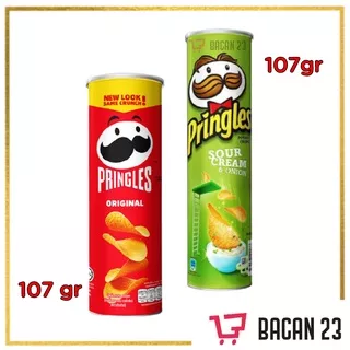 Pringles (107gr) (Original - Sour Cream & Onion - Cheesy Cheese) / Kripik Kentang / Bacan 23