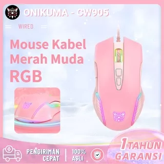 Onikuma CW905 Pink Wired Gaming Mouse USB Game Mice 7 Tombol Desain Pernapasan Warna LED untuk Gamer Wireless