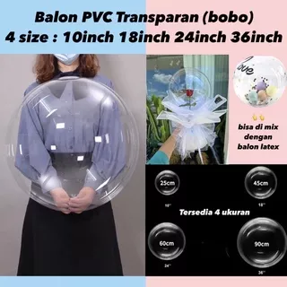 Balon Bobo PVC Transparan [10 inch 18 inch 24 inch 36 inch] & Stik / Tangkai Balon