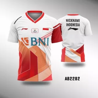 Kaos Jersey Lining Badminton Indonesia All-England 2022 - Putih AB2282 Size XS - 6XL