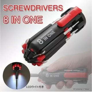 Obeng 8 in 1 Senter Lampu LED Multifungsi Perkakas Screwdrivers Travel