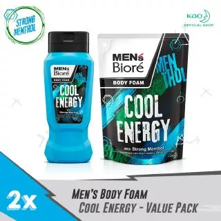 Men's Biore Sabun Mandi Cair Untuk Pria Cool Energy Strong Menthol Botol 250 ml + Refill 400 ml - Sabun Cair Body Wash