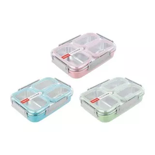 LUNCHBOX TEDEMEI 6540 PINK GREEN BLUE KOTAK MAKAN STAINLEES 3 SEKAT ANTI TUMPAH