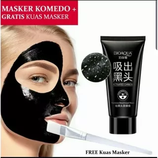 bioaqua black mask masker komedo chorcoal mask masker arang bonus kuas masker