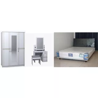 Paket Hemat Furniture Ruang Kamar Multibed uk. 160x200 + Lemari Pakaian 3 Pintu + Meja Rias