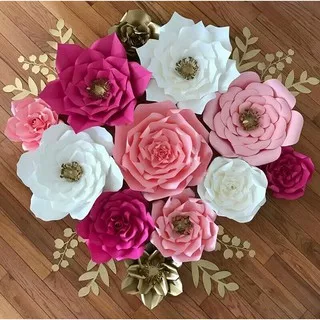 TERMURAH!!!3D paper Flower//Decor Paper Flowers Backdrop Wall Rose Flowers Decoration