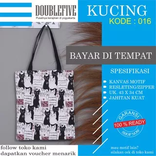 TOTE BAG WANITA TOTE BAG PRIA CANVAS MOTIF GOOD QUALITY WITH RESLETING KODE - 016