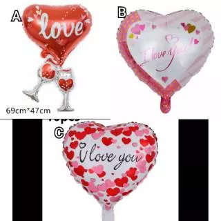 Balon foil i love you hati heart cinta lope merah pink putih gelas cheers happy valentine day