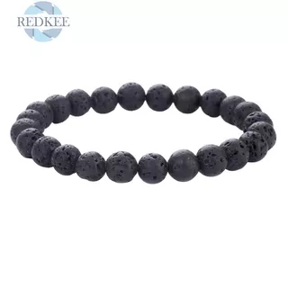 REDKEE Retro Unisex Black Lava Volcanic Rock Natural Stone Beads Elastic Bracelets