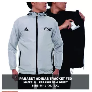 Jaket Parasut Parka Cowok Pria Motor Gunung Waterproof Adidas F50 Warna Abu Strip Hitam Best Quality