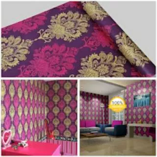 Wallpaper Dinding Sticker Dinding Ungu Batik Mewah Elegan Premium Kekinian Ruang Tamu Kamar Tidur