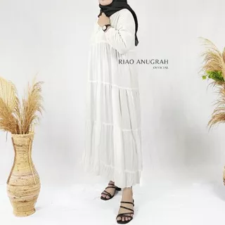 Long Tunik Dress Katun Rayon Polos Rachel Atasan Wanita Model Rempel Terbaru Warna Broken White Putih