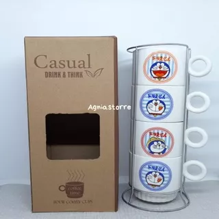 Gelas Mug Cangkir Starbucks Coffee / Tea Set Keramik Susun 4 Termurah - Doraemon 052