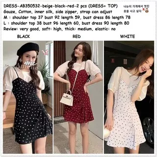 AB350532 Setelan Mini Dress Wanita Korea Import Merah Hitam Putih